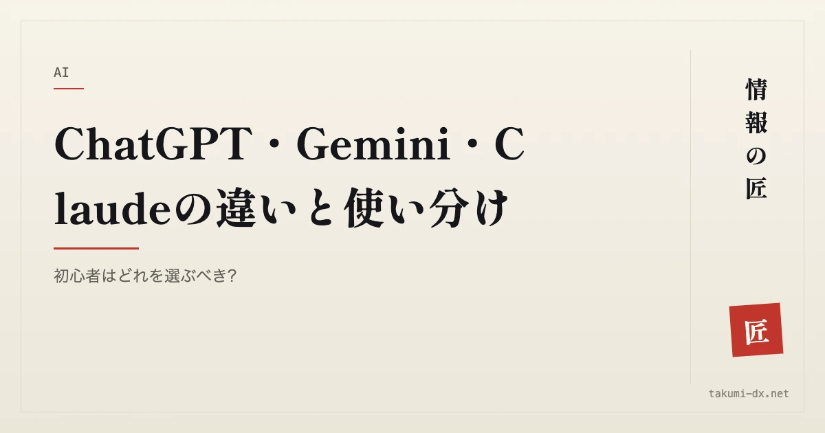 ChatGPT・Gemini・Claudeの違いと使い分け|初心者はどれを選ぶべき?